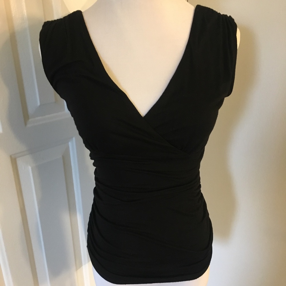 White House Black Market Low Cut Black V-Neck